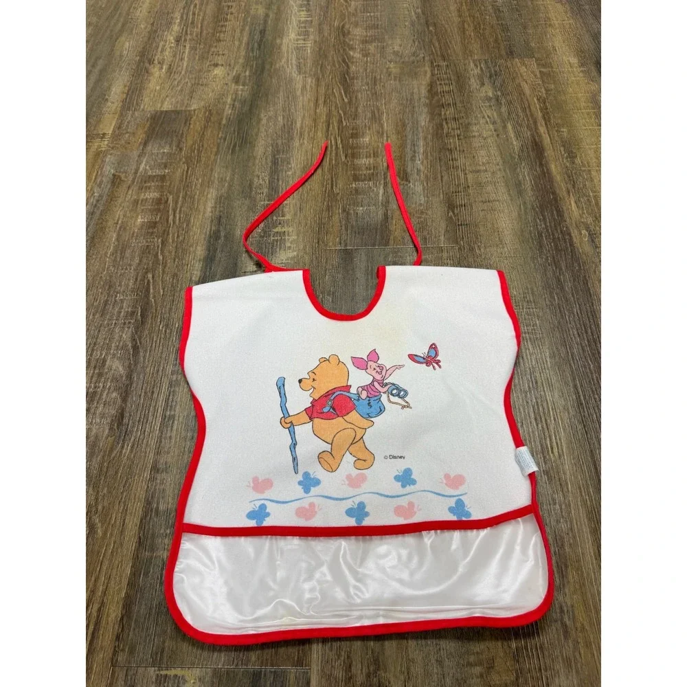 Vintage Winnie the Pooh Piglet Baby Bib Red Trim Crumb Catcher First Years USA